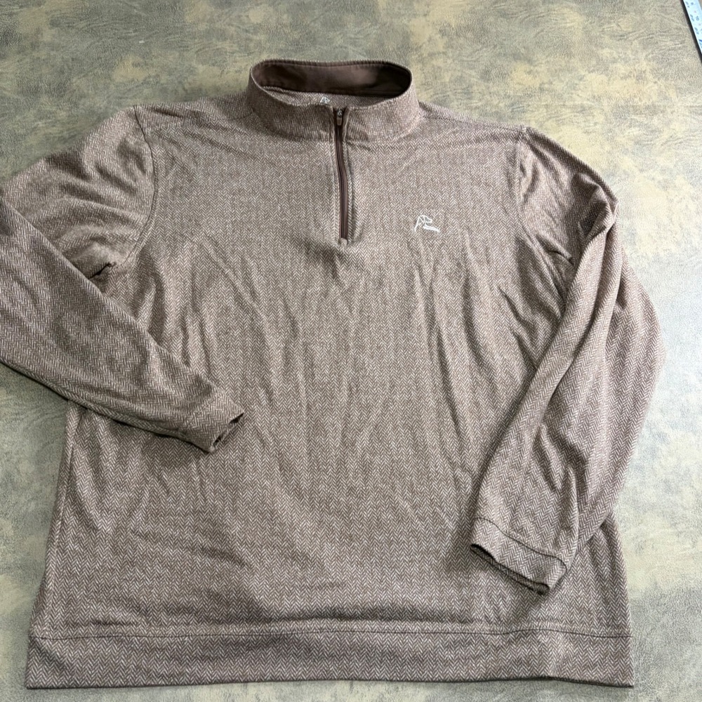 Rhoback Quarter Zip Pullover Mens XL Brown Herringbone QZ0020 Performance Golf